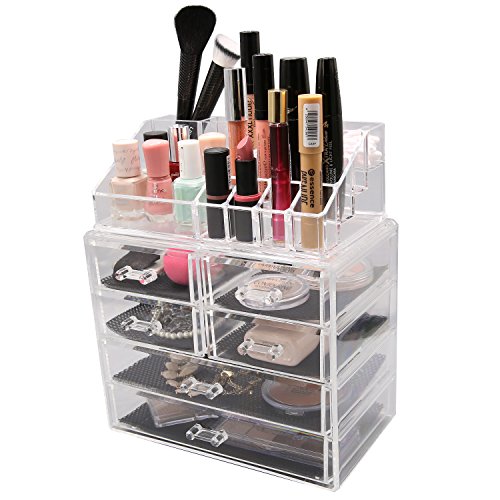 TRESKO® Acryl Organizer für Make-up, Kosmetik, Schmuck, Schminke, Accessoires, Aufbewahrungsbox mit Schubladen, Organisator für Lippenstift, Lipgloss, Nagellack, Make up- und Augenbrauenpinsel, Rouge, Halskette, Ringe und vieles mehr (6 Schubladen – JWYOGR-001) - 3