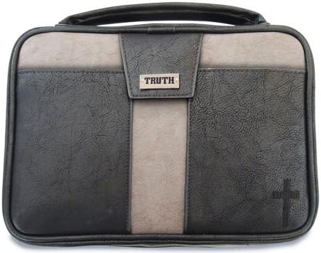 Bible Cover - Large - 7 In X 10 X 2 - Black/grey Leather Look - Truth
