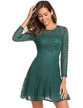 Chigant Damen Elegante Spitzenkleider Herbst Langarme Kurze Brautjungfernkleider Abendkleider Partykleider Cocktailkleider