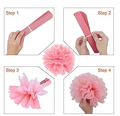 iShine 8er Set Seidenpapier PomPoms (Rote weiß Rosa Elfenbein) für Hochzeit Party Deko - 6