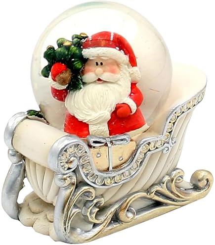 Boule à Neige Noël - Père Noël Et Ours Sur Socle Bleu - Décoration Hivernale 9x7cm - Dekohelden24