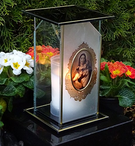 DESIGN GRABLAMPE " HEILIGE MARIA " incl.GRABKERZE 22,0cm ♥ GRABSCHMUCK GRABLATERNE GRABLEUCHTE HERZ FRIEDHOF GRABLICHT