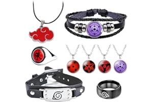 IJHYGD Naru-to Kunai Cosplay Set, Naru-to Stirnband Set,Naru-to Kunai Cosplay Set, Naru-to Stirnband Set,1 Braccialetto, 5 Collane, 2 Anelli, 1 Braccialetto Konoha