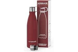 HYDRATE Super Insulated Stainless Steel Water Bottle - 500ml - Bpa Free Metal Water Bottle, Leakproof, Reusable Vacuum Drinking Thermos Flask - 24 Hours Cold & 12 Hours Hot Water Bottle