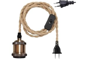 Mengjay Lampada a Sospensione in Corda di Canapa Kit Vintage,Portalampada E27 Lampade Corda con Spina E Interruttore,Retro Lampadario Soffitto per Cucina Magazzino Fattoria (Bronzo)