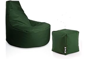 ‎PATCH HOME PATCH HOME Gamer Sessel inkl. Würfel Bean Bag Set Ø75cm, 30cm Sitzhöhe, 80cm Höhe + 35x35cm Würfel Dunkelgrün