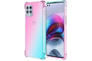 EASSGU Funda para Motorola Moto g100 (6.7" Inches), Carcasa Protectora de Color Degradado Transparente, Case para Teléfono Anticaída y Antiarañazos - Rosado Verde