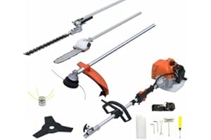jhonsorr germany design Decespugliatore a Benzina 4 in 1 Multifunzione con Motosega, Tagliasiepi, Tagliabordi + Testina in Acciaio 52cc a Scoppio troncarami Uso Professionale e Domestico