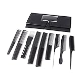 Anself 9pcs Black Pro Salon Hair Comb Set with a Pouch Holder Case Plastic Barbers Cutting Combs Set
