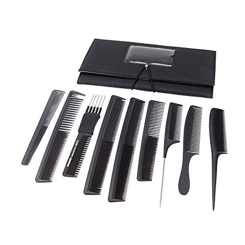 Anself 9pcs Black Pro Salon Hair Comb Set with a Pouch Holder Case Plastic Barbers Cutting Combs Set