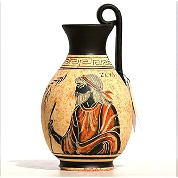Vaso greco 17 cm Ceramica a figure nere, Dio Apollo e Dea Artemide - Italia