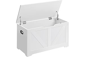 VASAGLE Puff Almacenaje, Banco Almacenaje con 2 Bisagras de Seguridad, Baúl Almacenaje, Banco Zapatero, Estilo de Campo, 40 x 80 x 46 cm, para Pasillo Dormitorio Salón, Blanco Nube LSB062T14