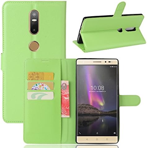 LORDWEY® Flip Cover for Lenovo PHAB 2 Plus(PB2-670N) PU Leather Stand Wallet Case with Card Slots (Green)
