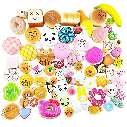 Beetest 30 Pezzi Giocattoli Portachiavi, Mini Carina Portachiavi Soft Cibo Simulato Portachiavi / Panda Pane Torta Biscotto Telefono Catena Ciondolo Ornamenti Portachiavi - Stile Casuale