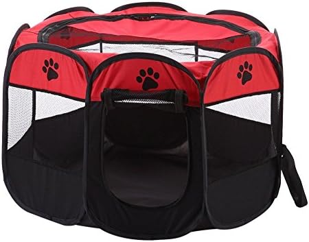 Zmal Portable Waterproof Pet Tent Camping ,Breathable Washable Pet Kennel Dogs And Cats Folding Folding Fabric Indoor &amp; Outdoor Bed Playpen Crate Cage Kennel Tent (Small: 28.7*28.7*16.9in, Red)