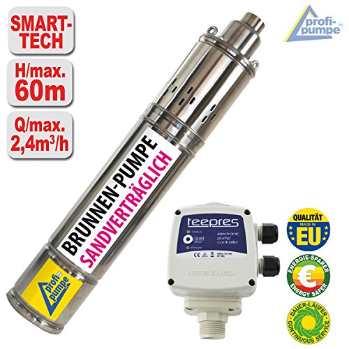 Preisvergleich Produktbild HAUSWASSERWERK - BRUNNENPUMPE -SONDERANGEBOT! 550Watt SANDVERTRÄGLICHE TIEFBRUNNENPUMPE 4" TAUCHPUMPE ROHRPUMPE TAUCHDRUCKPUMPE WASSERPUMPE GARTENPUMPE PUMPE SCREW-Star 550-4 SCHRAUBENPUMPE mit Durchflusswächter TEEPRES®, besonders empfehlenswert für neuangelegte und sandhaltige Brunnen zur Förderung von Flugsand