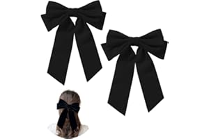 ZEVONDA Pack of 2 Big Bow Hair Clips - Solid Color Velvet Large Bowknot Hairpin Hair Clip with Long Tail Hair Barrettes Accessories for Girls Women, Black * 2