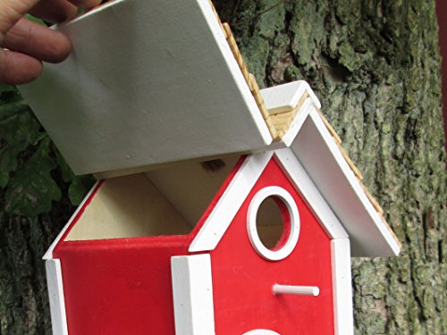 Westerholt 1665 Nistkasten rot „Villa Kunterbunt“ Vogelhaus Höhle Massivholz 18,5×18,5x25cm Flugloch 3cm handbemalt - 2