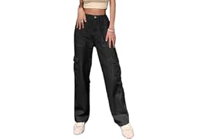 Chaberlu Cargohose Damen Baggy Y2K Hose, Wide Leg Trousers with 6 Pockets, High Waist, Baggy Hose Damen
