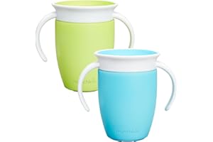 Munchkin Miracle 360°-Trinkbecher für Babys und Kleinkinder, 2er-Set, BPA-frei, mit Griffen, auslaufsicher & spülmaschinenfest, für Kinder ab 6 Monaten - 207 ml, Blau/Grün
