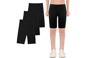 KAKU NANU 3pc Girls Shorts Cycling 5-13 Years Knee Length Under Dress Shorts Leggings Dance School P.E Gym Summer Black Grey Blue Pink