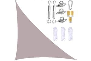 BXFUL Garden Sail Canopy, Triangle Sun Sail Shade with Fixing Kit, 3 Ropes, Waterproof, UV Block, Right Angle Garden Shade Sails Sunshade Awnings for Outdoor Patios (Khaki,3m x 3m x 4.3m)