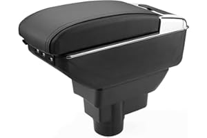 MARCHFA Centro Caja Reposabrazos para Corsa D 2006-2014 Compartimento Reposabrazos con Puerto USB en Piel de PU（Costuras negras）