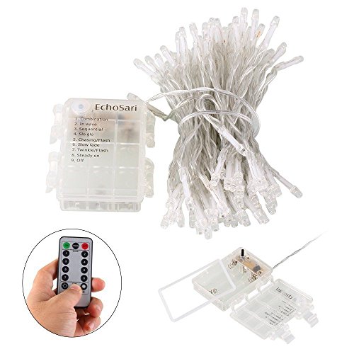 EchoSari 11M 100 LED Outdoor LED String Lichterkette Batterie betrieben mit Fernbedienung (dimmbar, Timer, 8 Betriebsarten) wasserdicht IP65 für Weihnachtsbaum- Party Hochzeits Events (Warmes Weiß) - 2