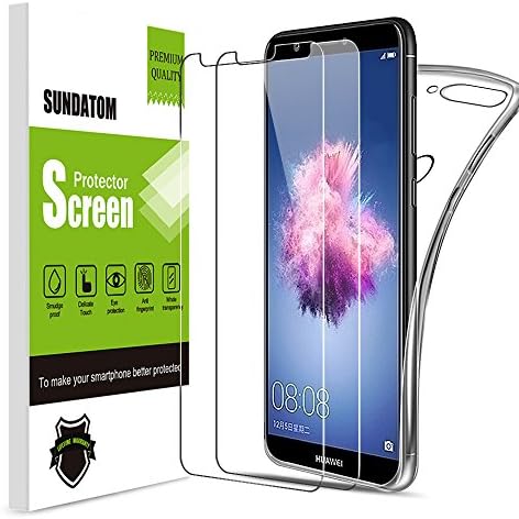 Sundatom Huawei P Smart Glass Screen Protector, [2 Pack] Tempered Glass Protective Film with Clear Phone Case [Shock-Proof] [Anti-Scratch] [ Anti-Shatter] For Huawei P Smart