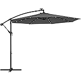 SONGMICS Ombrellone da Giardino Decentrato con 32 Luci a LED a Energia Solare, Ombrellone Ø 3 m con Base, Protezione UPF 50+,