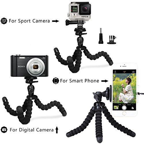 Stativ fÃ¼r Smartphone, PEMOTech Strong Flexible Octopus-Stil Tragbare und Verstellbare Stativ + Universaler Smartphone Halterung + Bluetooth Drahtlose Fernbediente Kameraverschluss fÃ¼r iPhone 7 7Plus 6s 6 6 Plus 5s 5, Samsung Galaxy S7 S7 Edge S6 S6 Edge S5 S4 etc (B - Schwarz/Schwarz)