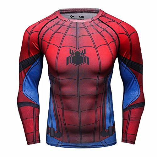 Cody Lundin Hombre de Aptitud de Apretado Culturismo Hombres Manga Larga Camiseta Slim Deporte al Aire Libre t-Shirt (XL, Spider-c)