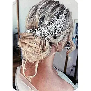 Catery Flower Bride Wedding Headband Silver Crystal Pearl Hair Vine Braid Headpiece Bridal Hair Accessories for Women (Gold)
