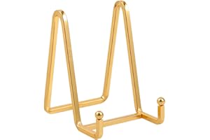 DIDUDIDU Soporte Platos Mesa Caballete Expositor - 4 Piezas Dorado Soportes para Platos Decorativos - Soporte de Placa para Exhibicion - Caballetes de Hierro Para Marcos de Fotos | Libros | Arte - 4,5 Pulgadas