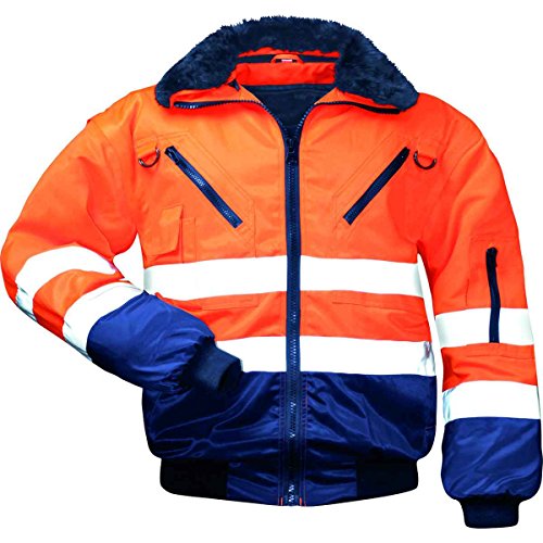 Warnschutz-Piloten-Jacke Arbeits-Jacke - EN 471 Klasse 3 - 4 in 1 Funktion - orange/marine - Größe: XL