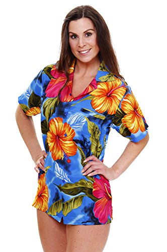 Funky Camisa Hawaiana, BigFlower, light blue, XS