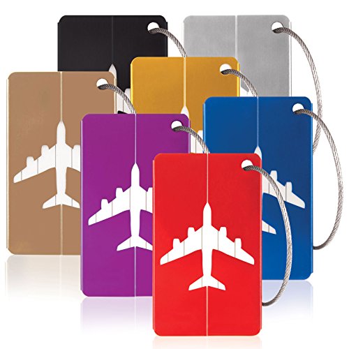 Savisto Aluminium Luggage Tags (7 Pack) | Metal Bag Tags with Personal ID Shield | Travel Labels for Savisto Aluminium Luggage Tags (7 Pack) | Metal Bag Tags with Personal ID Shield | Travel Labels for