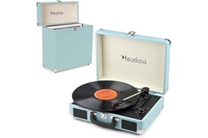 Audizio RP116BL Retro Record Player, Vinyl Player with Bluetooth Output, Briefcase Turntable, Built-in Speakers, AUX Input, Vinyl Record Case, 33/45/78 RPM, Blue