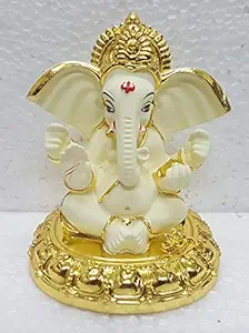 Gold Art India Ceramic Lord Ganesh Idol, (8x7x7cm), Gold