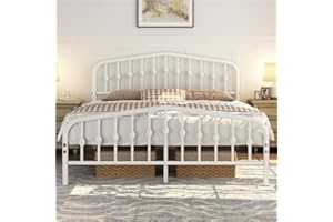 Yaheetech Struttura Letto Matrimoniale in Metallo con Testiera e Pediera 160 x 200 cm Bianco Facile Montaggio Altezza 32 cm Moderno
