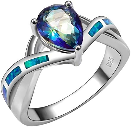 Weinuo Blue Rainbow Topaz Blue Fire Opal Silver Gold Filled Ring Size R1/2
