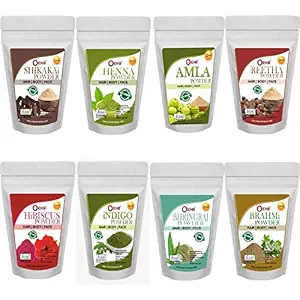 OEHB 100% Organic 8 in 1 Combo Amla,Reetha,Hibiscus,Shikakai,Indigo,Brahmi,Henna And Bharingraj Powder (Each 50gm)