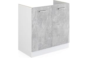 Vicco mobile lavello cucina R-line, Calcestruzzo/Bianco, 80 cm senza piano di lavoro