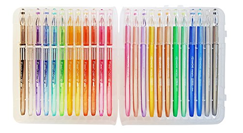 Gelstifte-Set für Erwachsene - Feine Spitze ohne Auslaufen - Metallic, Glitzer, Neon, Flüssigkreide - 24 Farben