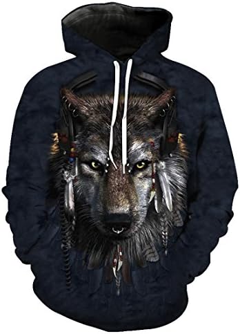 SBOYS Wolf Hoodie, Personality Mens 3D Hoodies Pullover Graphic Sweatshirts Hooded With Big Pockets M-6XL (Wolf King Hoodie,4XL)