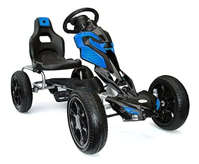 JOY 4KiDS Karting à pédales pour enfant avec pneus EVA 5–12 ans Bleu