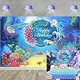 LXN Mermaid Princess Backdrop Girl Birthday Party Background Fairy Tale Mermaid Underwater World Photography Background Cake Table Decoration 7x5ft