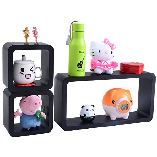 3er Set Wandregal Hängeregal Bücherregal Würfel Cube Lounge CD Regal Retro Wandboard Wandregalsystem (Schwarz) - 3