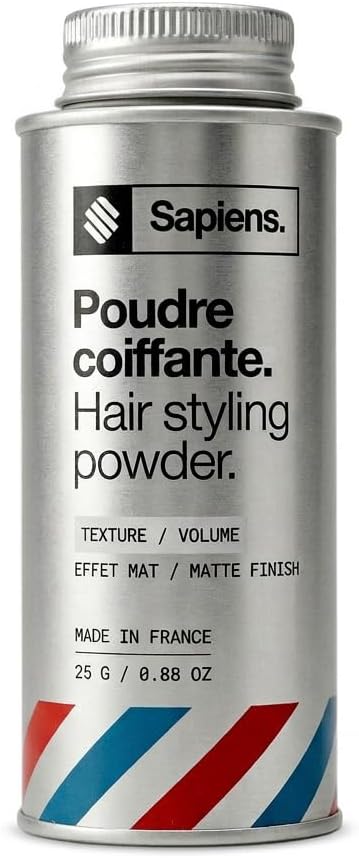 Polvos de Volumen Cabello Hombre Sapiens 25g - Volumen y Textura Instantáneos - Acabado Mate - Fórmula Natural - Fabricado en Francia - Con Barberos Profesionales
