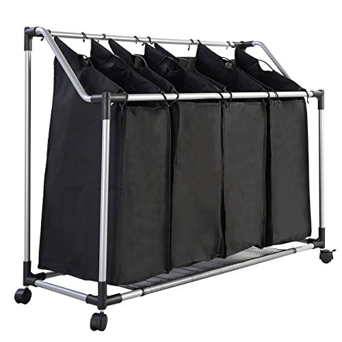 FDS Wäschekorb 4 Fächer Wäschewagen, Wäschebox, Wäschesammler, Wäschesortierer, Schwarz